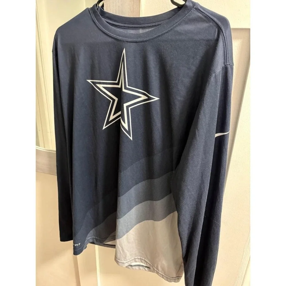 Nike Dallas Cowboys NFL Onfield Apparel Dri-FIT Long Sleeve Shirt Navy Mens XL
